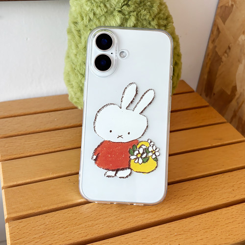 ins风可爱涂鸦花花小兔适用于iPhone17PRO/16PROMAX/14PRO苹果15Plus少女手机软壳13/iPhoneAir百搭