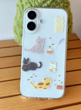 ins风可爱复古涂鸦小猫适用于iPhone17PRO/16PROMAX/14PRO苹果15Plus少女手机软壳13/iPhoneAir百搭