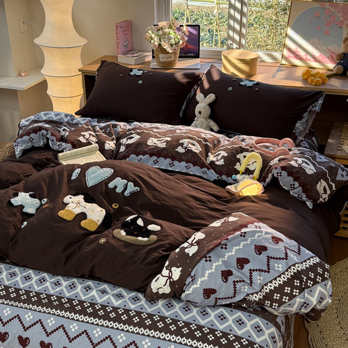 小清新费尔岛风小马毛巾绣四件套