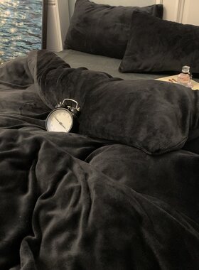 秋冬季被套高级黑色双面牛奶绒