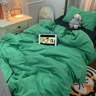 ins绿色北欧简约床上四件套男女学生1.5公寓宿舍黑被套床单三件套