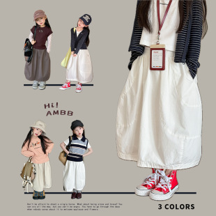 秒 女童韩系简约洋气温柔风微花苞小裙摆半身裙 日常穿搭BI备