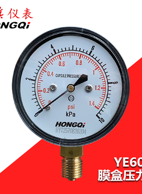 红旗 YE60 膜盒压力表60KPa微压表天然气管道燃气锅炉通风千帕表