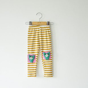 韩版可爱小熊春秋夏季纯棉柔软横条纹黄色打底裤小脚裤童装裤子