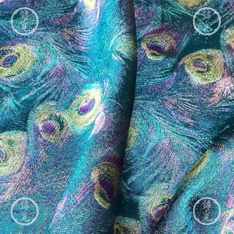 提花孔雀羽毛汉服面料