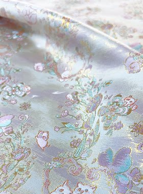 落花猫人丝提花织锦缎新中式面料