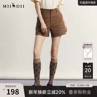 复古百搭高腰呢子直筒234MK1484 新品 谜底羊毛呢短裤 女士冬季