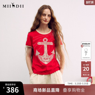 复古蕾丝船锚美式 新品 街头女261MT0229 2026年春季 谜底撞色T恤短袖