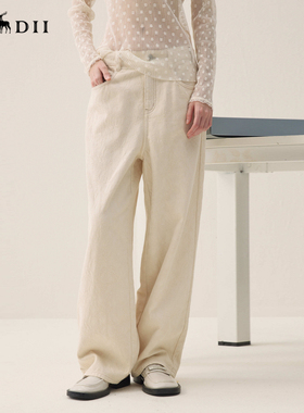 谜底直筒牛仔裤长裤2026年春季新品浮雕提花后腰橡筋女261MJ0201