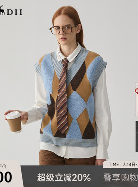 谜底针织衫马夹女冬季新品复古风V领套头针织背心244MZ1882