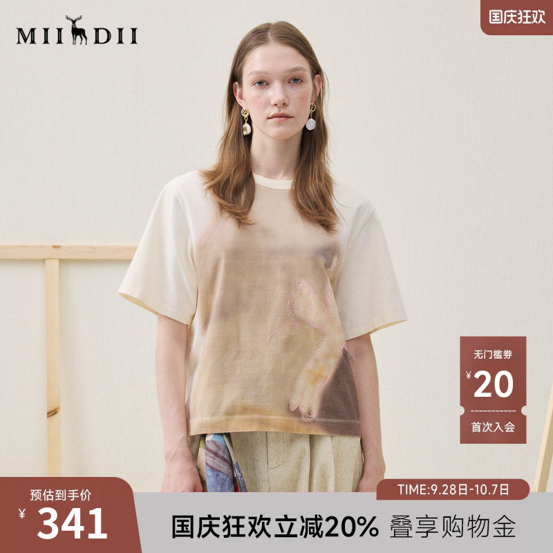 谜底主题印花T恤短袖2025年冬季新品亲肤舒适艺术印花女254MT1609图片