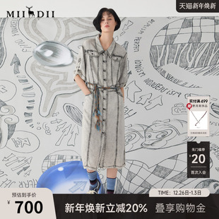 中长裙子251ML0148 式 谜底牛仔连衣裙短袖 25春BOXYFIT复古H型衬衫