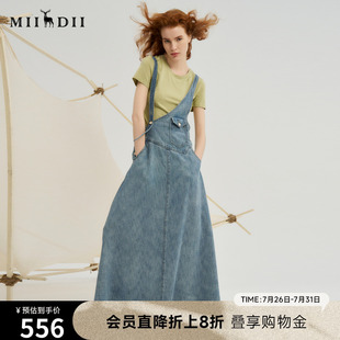 謎底牛仔背帶裙女秋季 復(fù)古風(fēng)帥氣大擺型長(zhǎng)半裙243MB1185 新品