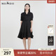 谜底纯色中长款 231ML0090 简约翻领中长裙短袖 连衣裙春季 新款