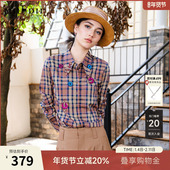 谜底格子衬衫 绣花衬衣257MC7849 复古风通勤修身 长袖 女2025秋新款