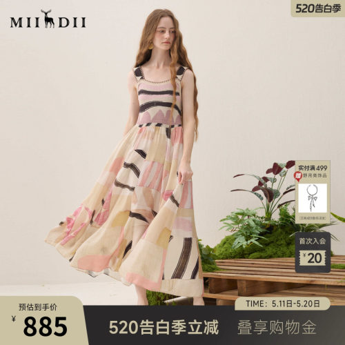 毛织拼布连衣裙，艺术绘画印花，大A摆量