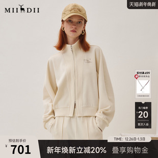 谜底卫衣外套长袖 收腰拉链253MW1261 女25秋回归乡野立领绣花短款