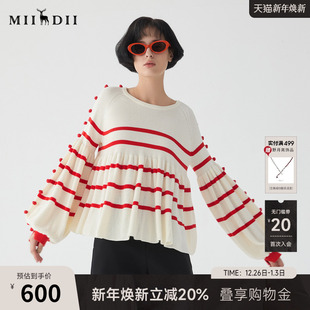 俏皮可爱条纹毛衫 新品 女251MZ0337 2025春季 谜底娃娃型套头针织衫