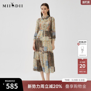 浪漫长裙243ML1105 式 谜底花色连衣裙长袖 女秋回归乡野复古风衬衫