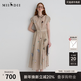 谜底连衣裙泡泡袖 复古风度假印花合身X型长裙252ML0607 2025夏新品