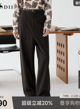 谜底阔腿裤长裤女2025春新品通勤风宽松羊毛混纺休闲裤251MK0009