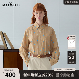 通勤风下摆收边衬衣251MC0084 女2025春新品 谜底波点印花衬衫 长袖