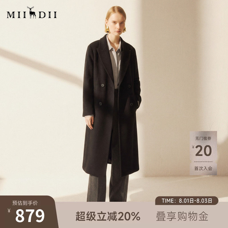 谜底呢子大衣女2025冬季新款通勤简约双排扣直筒羊毛呢258MD5501