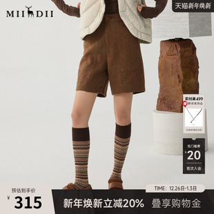 靴裤 谜底格纹短裤 复古风高腰百搭直筒裤 新品 244MK1564 女冬季