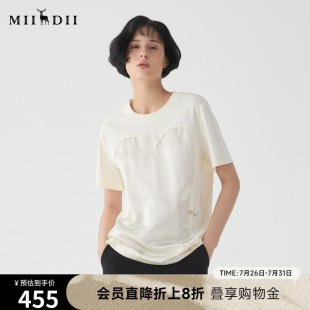 谜底T恤短袖 复古风印花拼接百搭宽松上衣251MT0147 女2025春季 新品