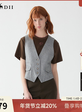 谜底西装马甲女2025秋季新款复古风V领修身高腰短款马夹257MM7727