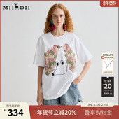 谜底T恤短袖 女2025夏新品 休闲日常印花宽松H型中长上衣252MT0623