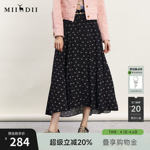 新款 复古文艺花色宽松长裙241MB0162 半身裙春季 谜底A字型长款