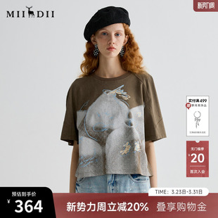 休闲日常印花宽松H型短上衣252MT0602 新品 谜底T恤短袖 女2025夏季