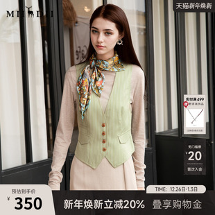 条纹拼接马夹257MM7721 复古风修身 谜底无领西装 马甲女2025秋新款