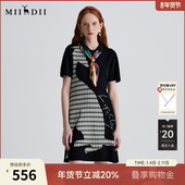 谜底针织连衣裙短袖 中长裙252MZ0886 复古文艺修身 女2025夏季 新品