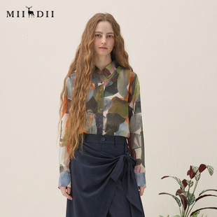 新品 2026年春季 复古风印花纯棉衬衣女265MC5030 长袖 谜底花色衬衫