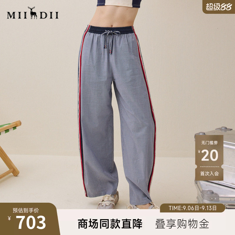谜底撞色阔腿裤长裤2026夏季新品侧边拼接松紧腰抽绳女262MK0516图片