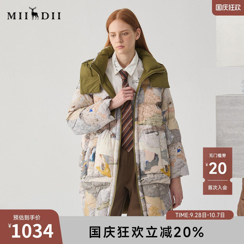 谜底两面穿羽绒服女冬复古连帽迪木尔风宽松中长鸭绒服244MY1527图片