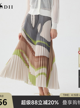 谜底百褶裙2025春狂野复兴复古文艺风花色大摆裙长半裙251MB0043