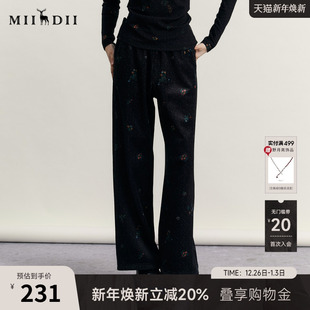 234MK1541 复古印花松紧腰宽松长裤 谜底灯芯绒阔腿裤 女冬新款