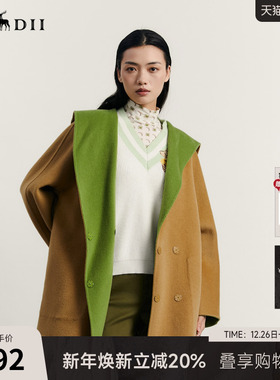 谜底翻领宽松大衣外套女2023秋新款学院风两面穿羊毛呢233MD0954