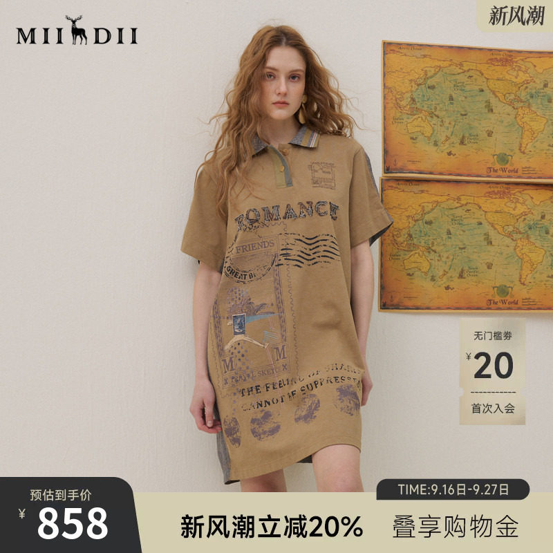 谜底POLO连衣裙短袖2026夏季新品复古招贴画印花个性女262ML0615图片
