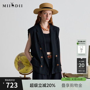 新品 复古风通勤宽松H型中长马甲252MM0674 马夹女2025夏季 谜底西装
