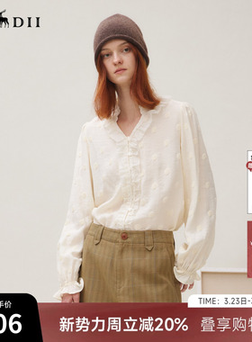 谜底衬衣长袖女2025秋季新品通勤风时尚波点V领花边衬衫253MC1264