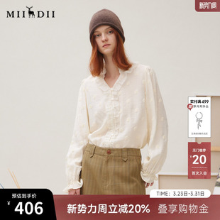 波点V领花边衬衫 谜底衬衣长袖 通勤风时尚 新品 253MC1264 女2025秋季