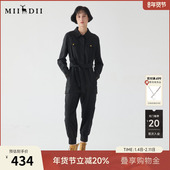 连体裤 MIIDII谜底春秋季 简约帅气刺绣天丝棉工装 女221MK0011