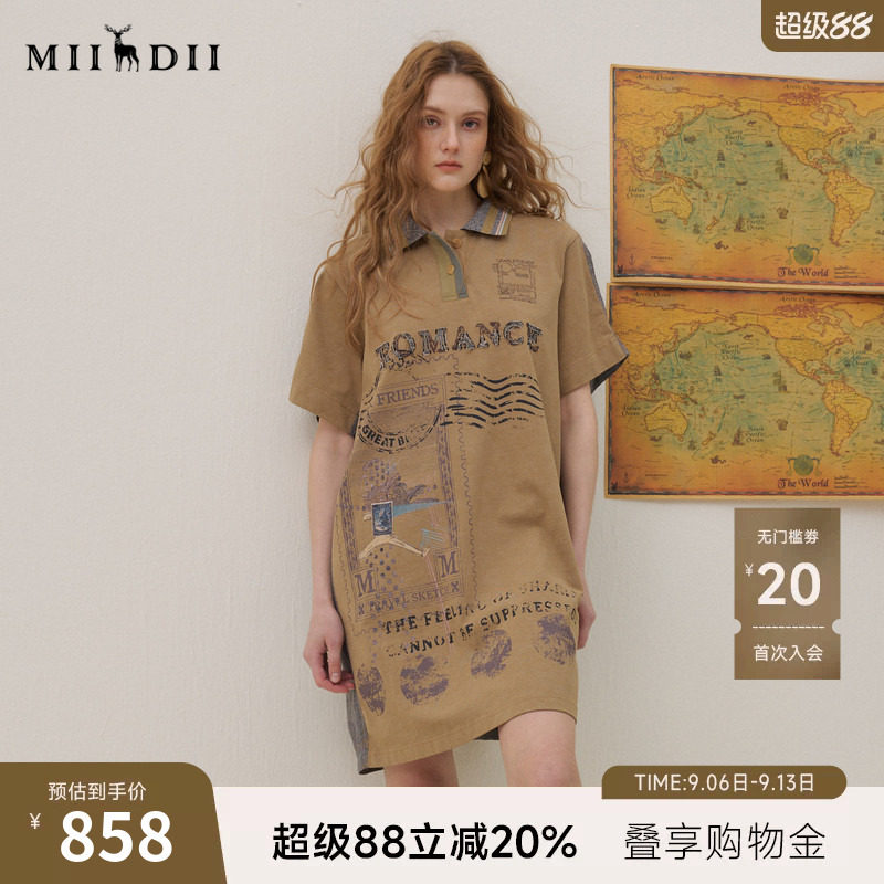 谜底POLO连衣裙短袖2026夏季新品复古招贴画印花个性女262ML0615图片