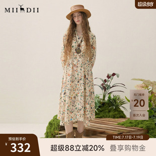 谜底花色连衣裙长袖2025秋季新款复古风抽象印花中长裙257ML7755