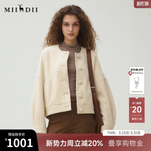 谜底外套长袖 女2025秋疗愈绒感圆领面包扣花呢料短大衣253MW1256