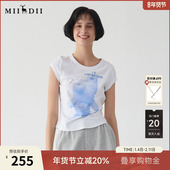 谜底印花T恤短袖 棉弹上衣251MT0144 百搭休闲修身 女2025春季 新品